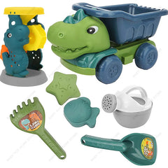 Kids Dinosaur Beach Toys Set Outdoor Beach Sand Digging Toys Dinosaur Dump Truck with Shovel Rake Watering Can and Sand Molds