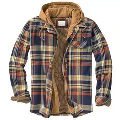 Men's coat Quilted Lined Button Down Plaid Shirt Keep Warm Thin Jacket With Hood autumn winter casual outerwear ropa hombre