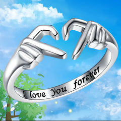 Luxury Designer Double Hand Heart Couple Rings for Women Love Hug Hand Wedding Ring Valentine's Day Gift Adjustable Jewelry