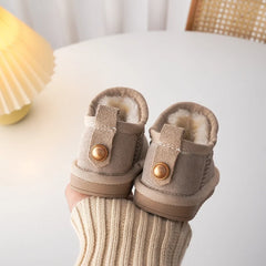 Kids Genuine Cowhide Snow Boots Winter Baby Soft Warm Cotton Shoes With Plush Boys Girls One Fur Suede Boots Princess Retro Boot