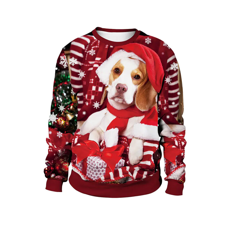 Women's Christmas Animal Print Round Neck Sweater