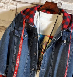 Autumn New Style Plaid Hooded Denim Jacket for Men