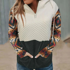 Women's Printed Hoodie with Long Sleeves and Zipper