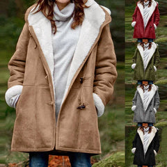 Hooded Mid-Length Solid Color Casual Coat