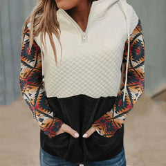Women's Printed Hoodie with Long Sleeves and Zipper