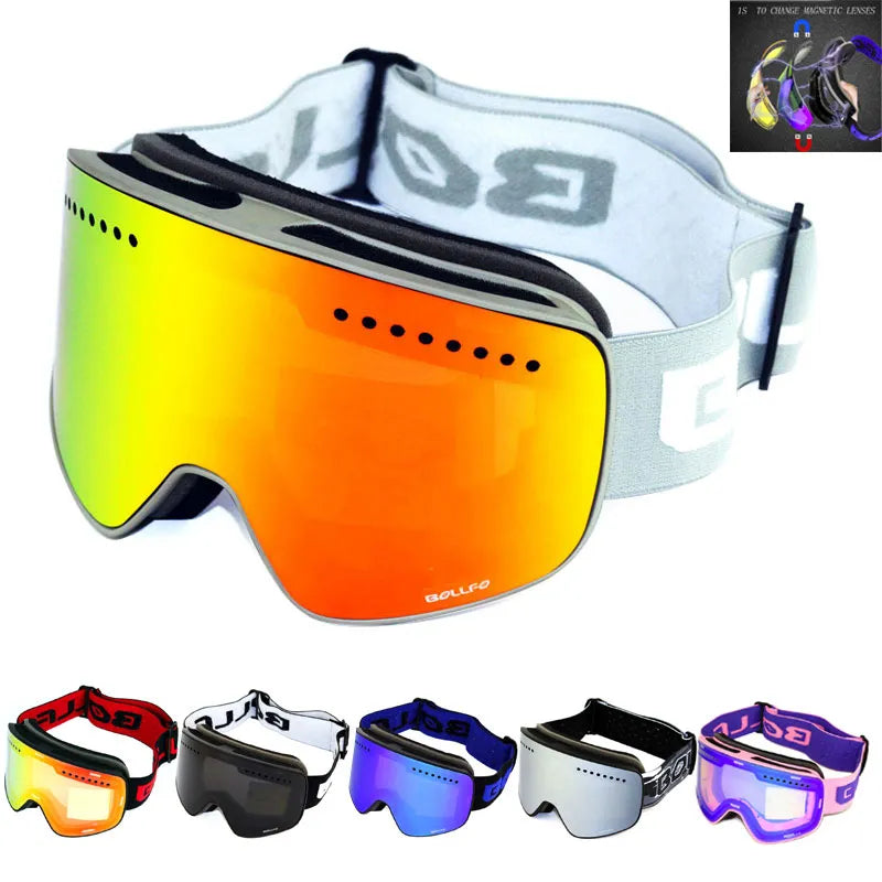 Ski Goggles with Magnetic Double Layer Polarized Lens Skiing Anti-fog UV400 Snowboard Goggles Men Women Ski Glasses Eyewear case