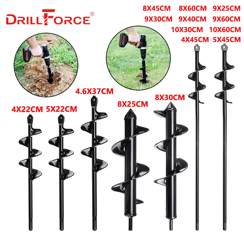 DRILLFORCE Earth Auger Spiral Drill Bit Planter Drill Auger Yard Gardening Bedding Planting Hole Digger Replacement Garden Tools