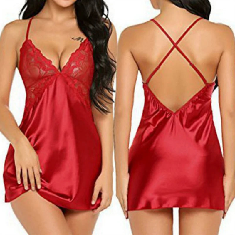 Women Sexy Lace Sling Lingerie Nightwear Robe Babydoll Attractive Sexy Sleepwear Charming S-2XL Night Dress Sleep Wear