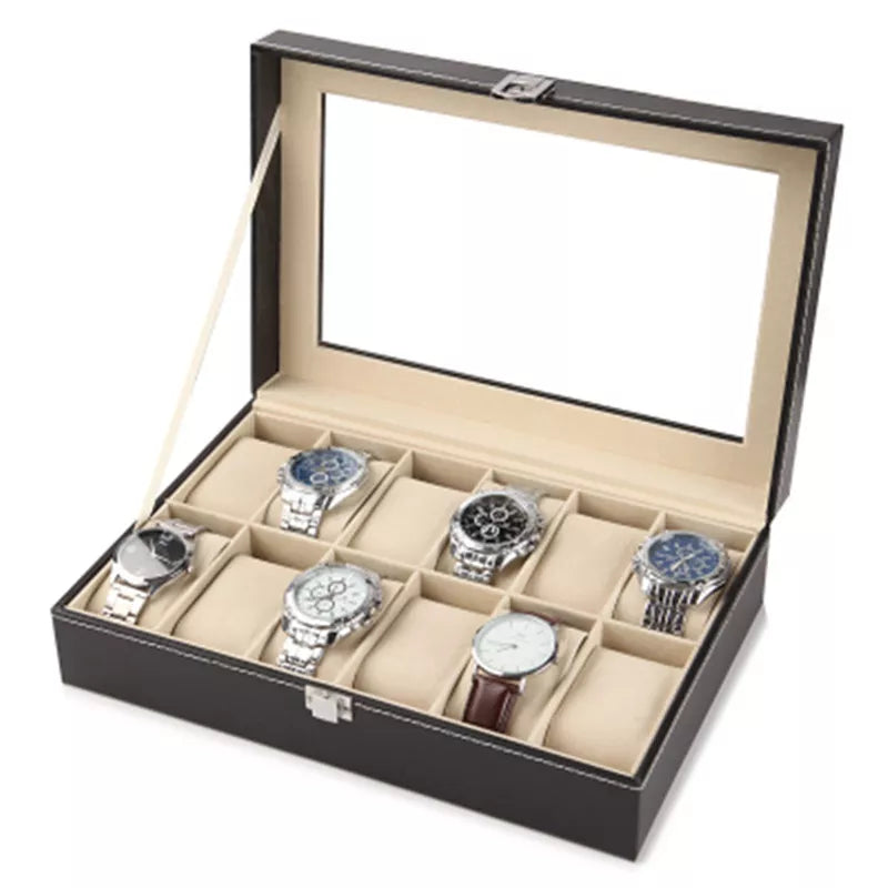 New PU Leather Watch Box Black Men's Watch Storage Box Case With Window Jewelry Women Gift Case Fashion Display Jewelry Box