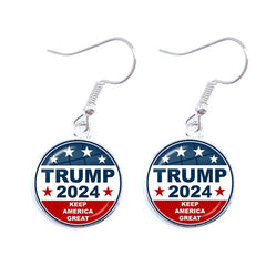 Trump 2024 Earrings USA Election Collection 16mm Glass Cabochon Silver Plated Drop Earrings Jewelry For Women Girl Support Trump