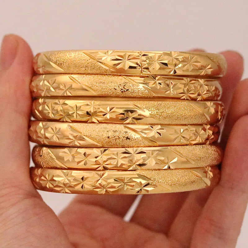 8MM 6Pcs/Lot Dubai Gold Bangles for Women Men 24k Color Ethiopian Bracelets African Jewelry Saudi Arabic Wedding Bride Gift