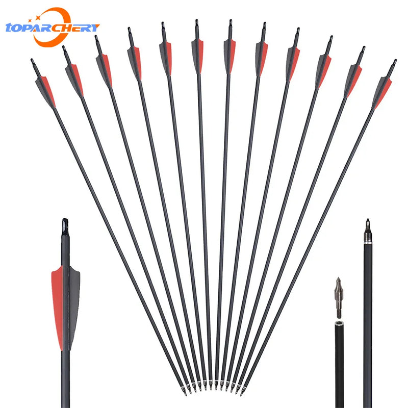 Toparchery 31.5inch Carbon Arrow Spine 500 For Compound/Recurve Bow/Arrow Archery Shooting Hunting Accessories(6/12/24pcs)