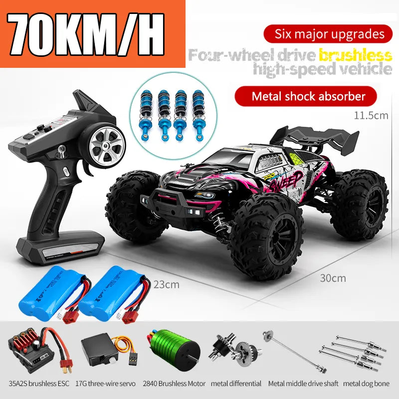 Rc Car Off Road 4x4 High Speed 75KM/H Remote Control Car with LED Headlight Brushless 4WD 1/16 Monster Truck Toys for Boys Gift