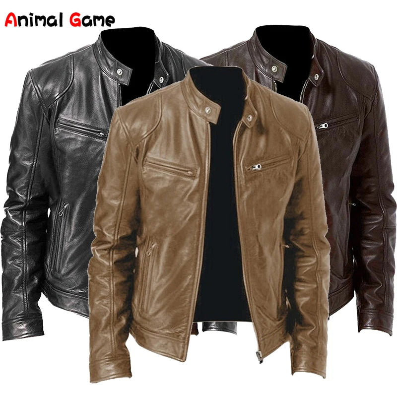 Fashion Men PU Leather Jacket Plus Size Black Mens Stand Collar Coats Leather Biker Jackets  Motorcycle Leather Bomber Jacket