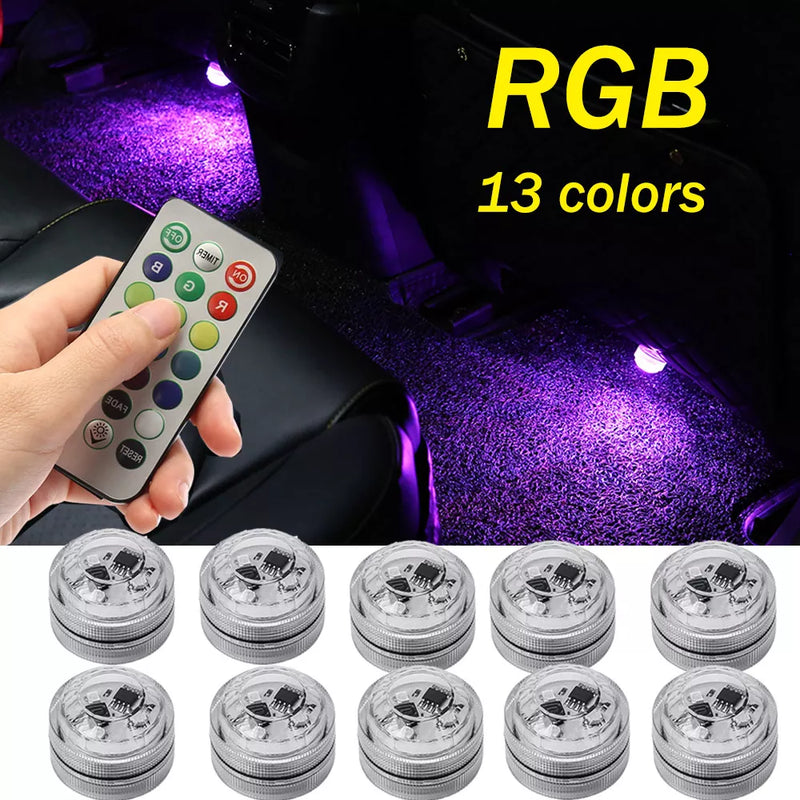 RGB LED Car Interior  Roof Foot Ambient Light Wireless Remote Control Decoration Auto Atmosphere Lamp with Battery Colorful