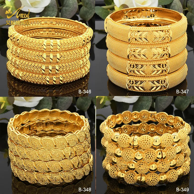 Luxury Dubai Gold Color Bangles For Women 24K Gold Plated Indian African Bracelets Charm Wedding Ethiopian Arabic Hand Jewelry