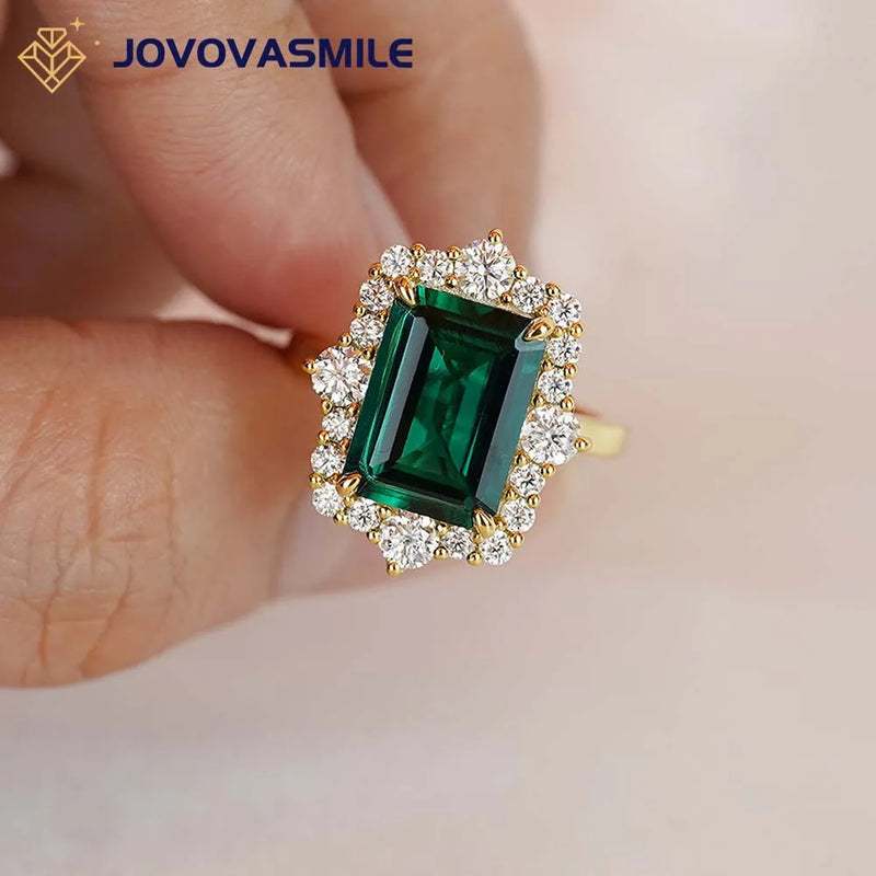 JOVOVASMILE 18K Gold Lab Emerald Moissanite Ring 5 Carats 11*9 MM Emerald Cut Bridal Ring Jewelry for Women