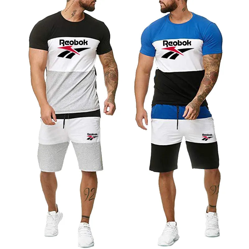 Men's Fashion Bodybuilding Striped Tracksuits Summer Casual Cool Short Sleeve Print Sports Streetwear Graphic T-shirt Shorts Set
