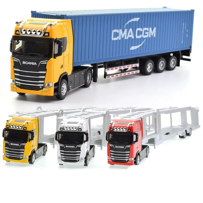 2023 New 1:50 Diecast Alloy Truck Model Toy ContainerTruck Pull Back Engineering TransportVehicle Boy Toys For Children