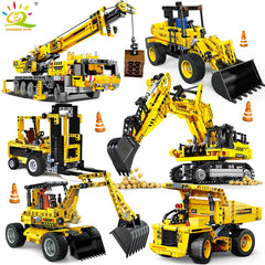 HUIQIBAO Engineering Truck Tech Building Block City Construction Toy For Children Boy Adults Excavator Bulldozer Crane Car Brick