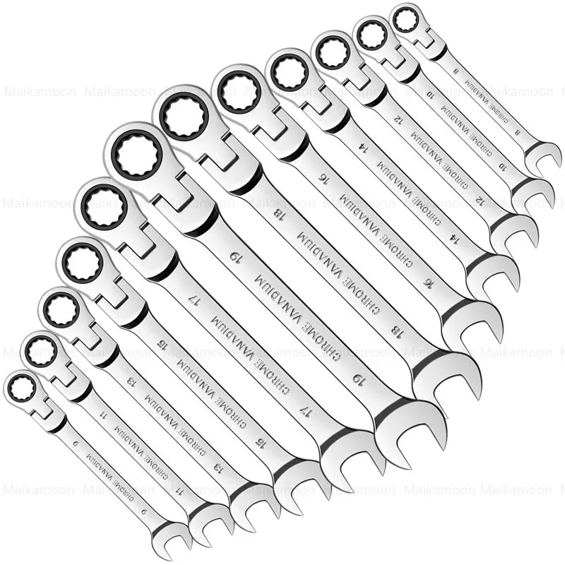 Flex-head Ratcheting Wrench Set,1Pcs Metric 6-24mm Chrome Vanadium Steel Universal Spanners for Car Repair Hand Tools