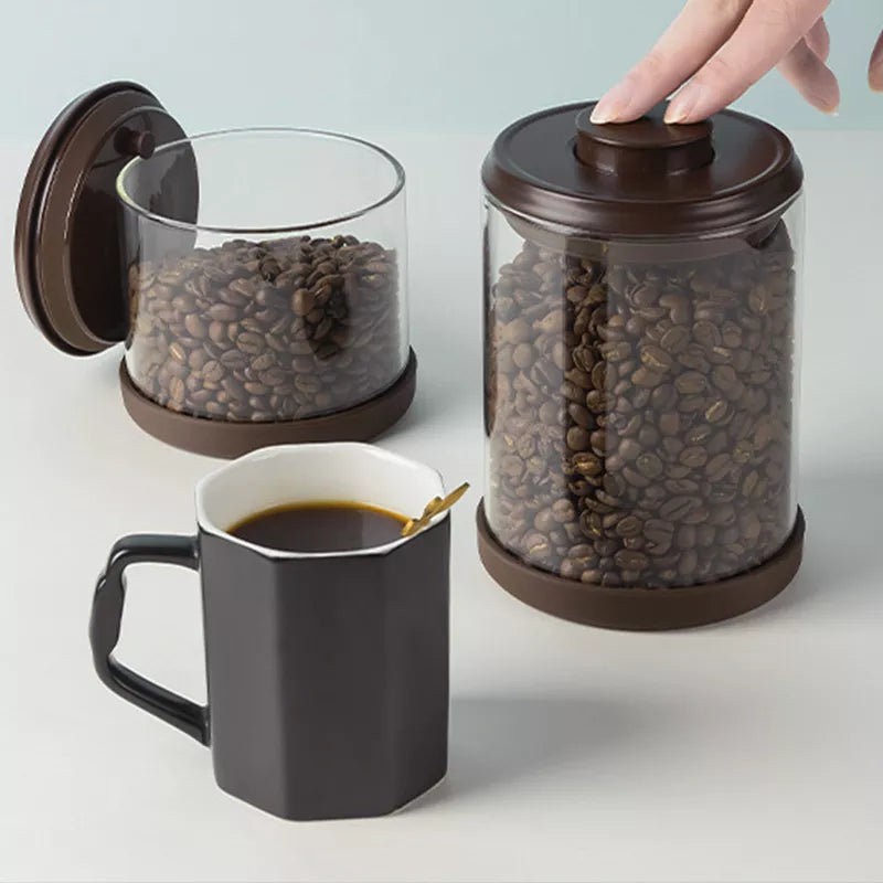 Coffee Beans Vacuum Sealed Tank Glass Storage Tank with Exhaust Moisture Proof Tea Leaves Organizer Container Household Items