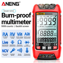 ANENG SZ02 Smart Digital Multimeter 9999 Counts True RMS Auto Electrical Capacitance Meter Temp Resistance Transistor Testers